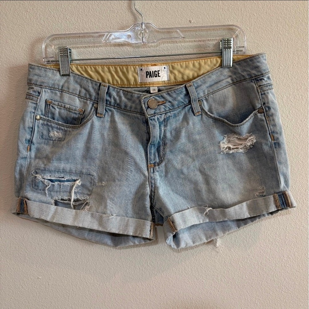 PAIGE Jimmy Jimmy‎ Distressed Denim Shorts Light Wash Cuffed Mid Rise 28